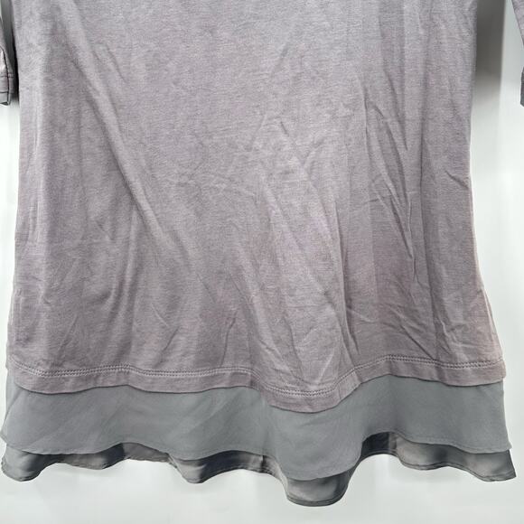 LOGO by Lori Goldstein Gray Jersey Tunic w/ Layered Satin Chiffon Hem 2XSP - Picture 9 of 10